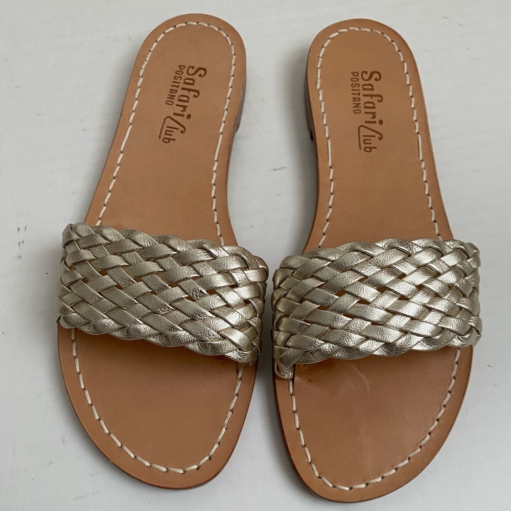 Safari Club Positano Metallic Woven Slide Sandals | Size 40